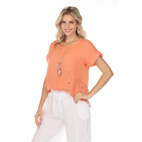 Coral Short Sleeves Top with Side Buttons - Picture 6 of 10